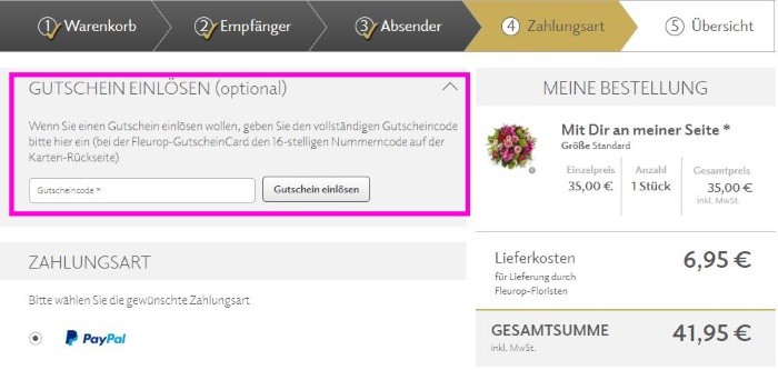 So lösen Sie einen Fleurop Gutschein/Rabattcode ein